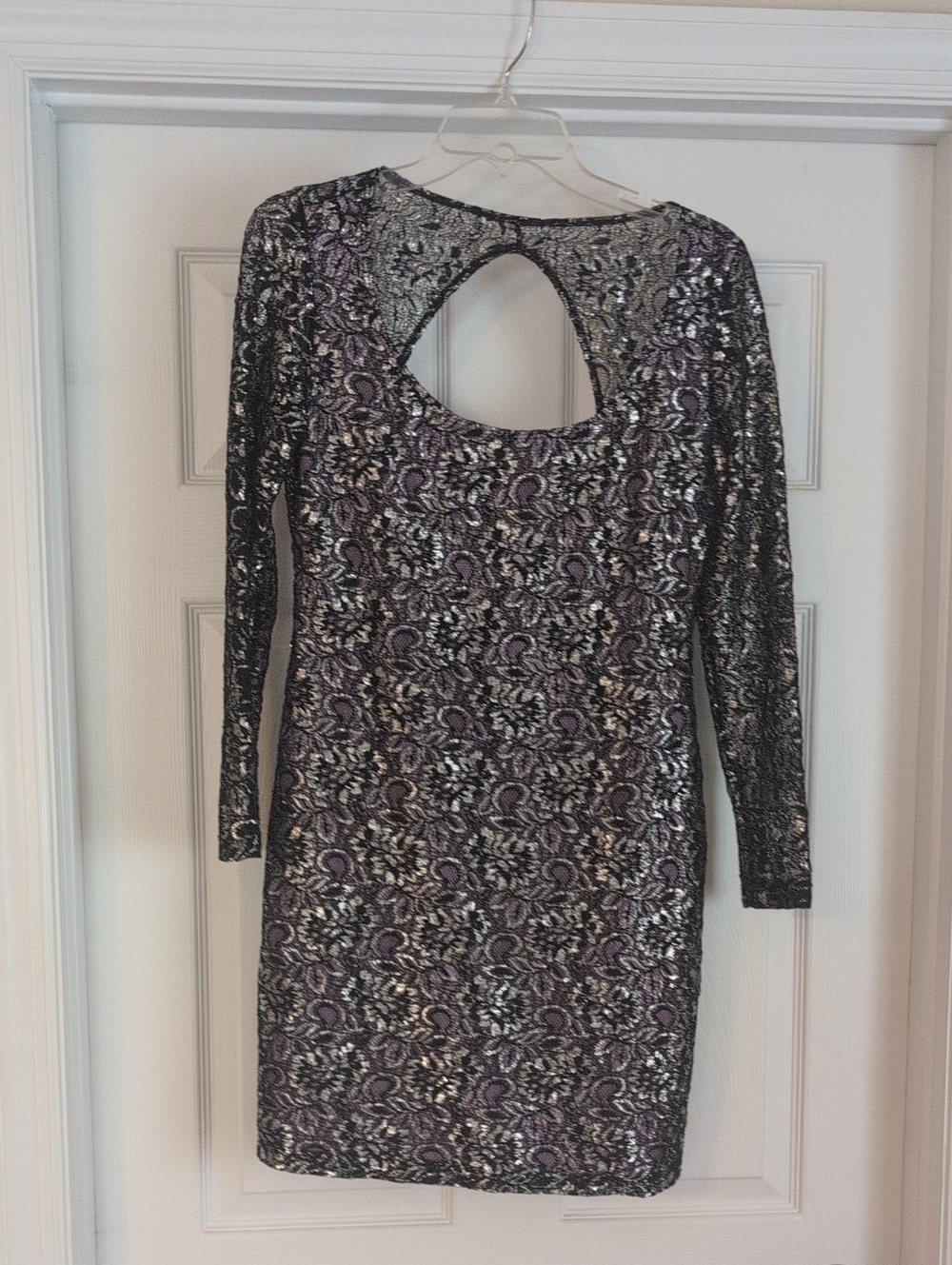 Jump Metallic Purple Lace Long Sleeve Dress with Back Cutout